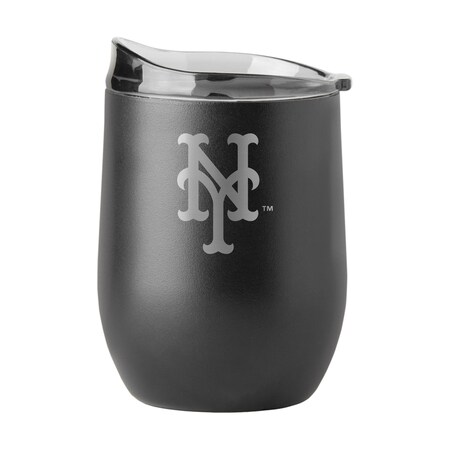 Logo Brands New York Mets 16oz Black Etch Powder Coat Curved Bev 519-S16PB-BLK-9